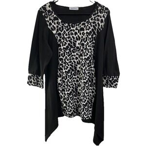 Man Xi Shang Womens Black& White Lightweight Long Handkerchief Tunic Top Sz. 3X